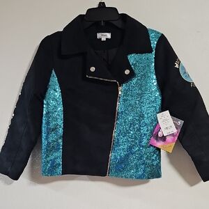 D-Signed Black and Teal Sequin Bomber Jacket